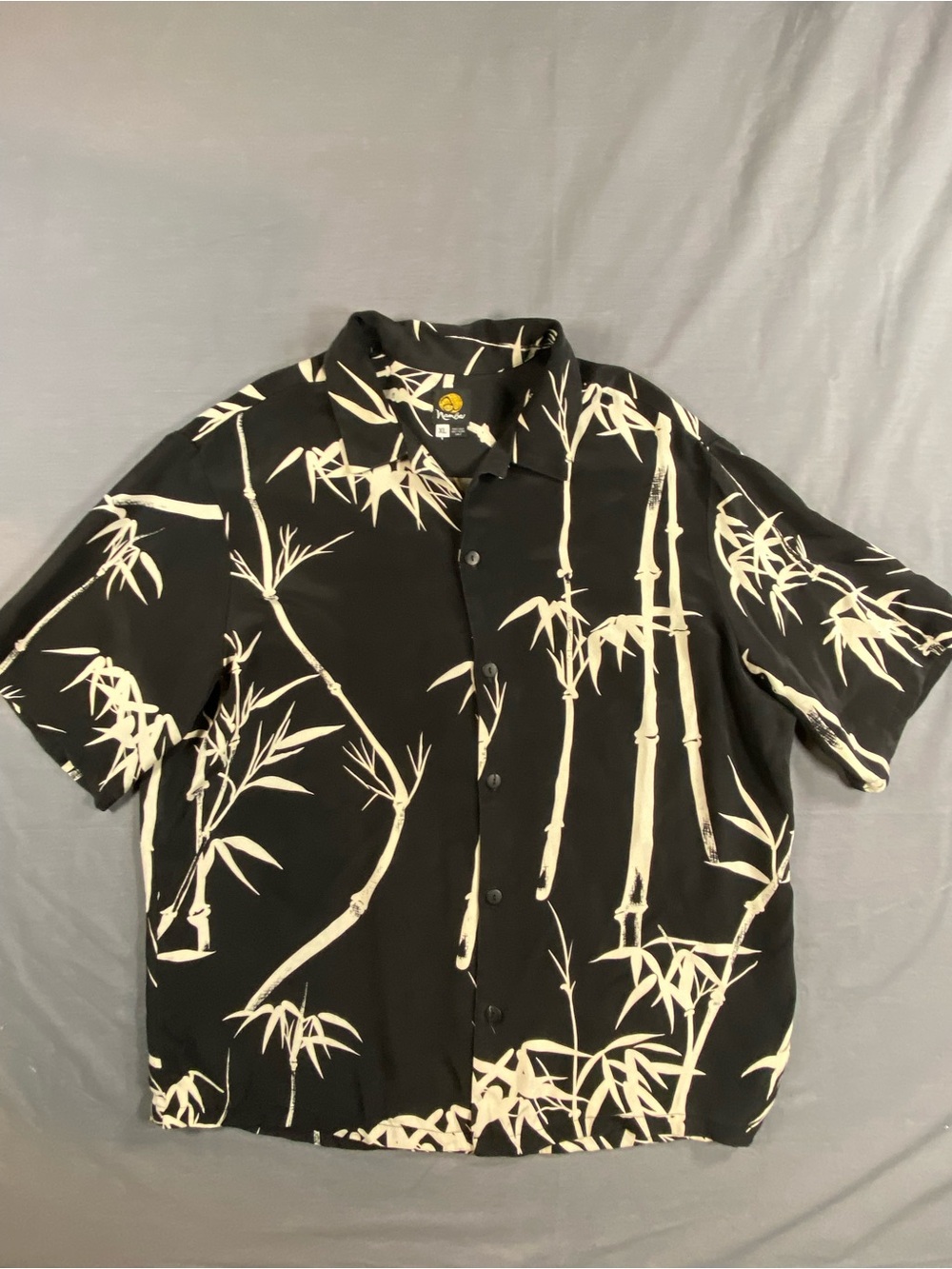 Namba Men's Black Bamboo-Print Short Sleeve Button-Down Shirt